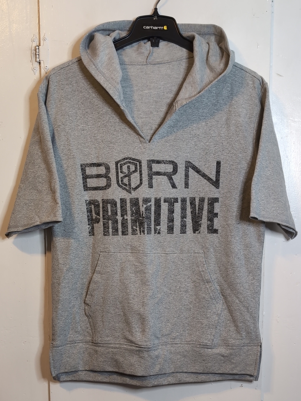 Born Primitive Gray V-Neck Hoodie Tee mens medium